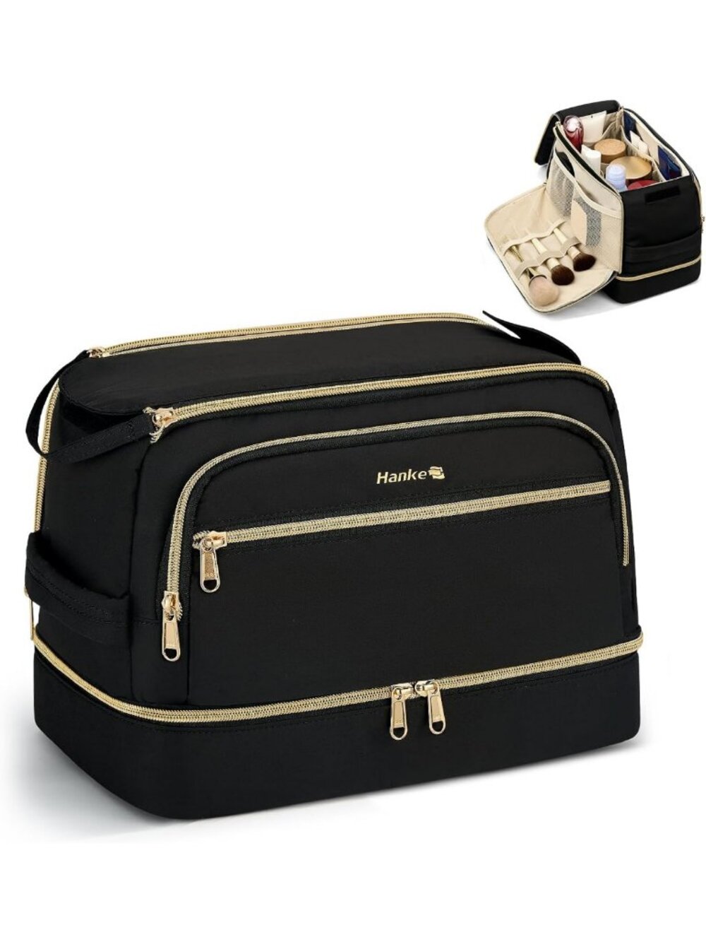 Water Resistant Dual-Layer Travel Toiletry & Makeup Bag - Wide Open Design